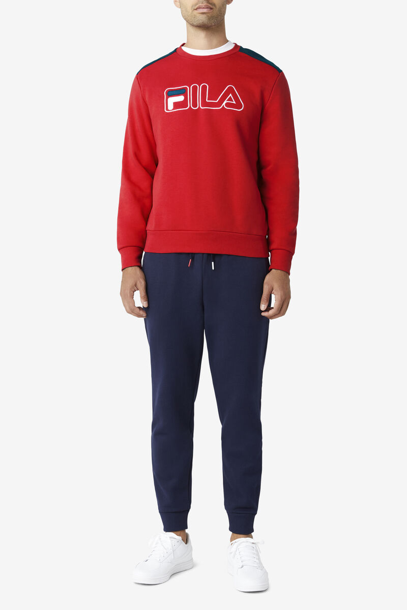 Men's Fila Basil 2 Crew Sweatshirts Red / Navy / White | mInEHbyQjzx