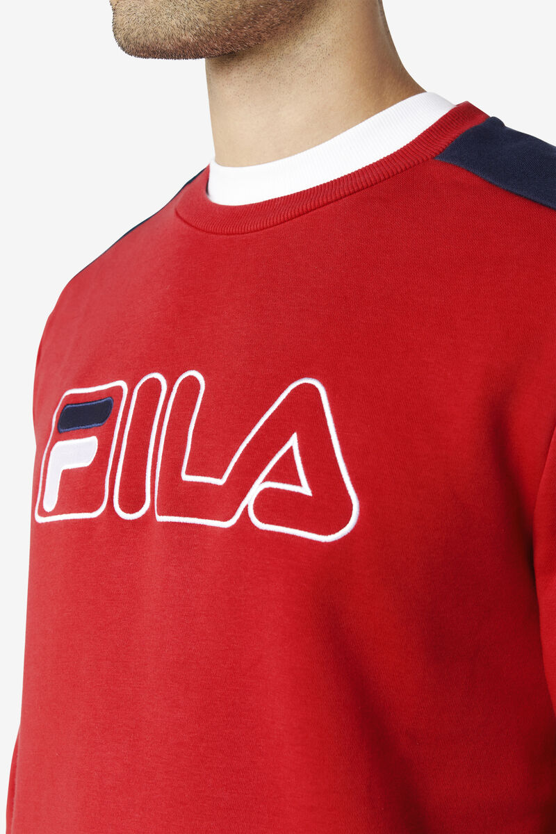 Men's Fila Basil 2 Crew Sweatshirts Red / Navy / White | mInEHbyQjzx