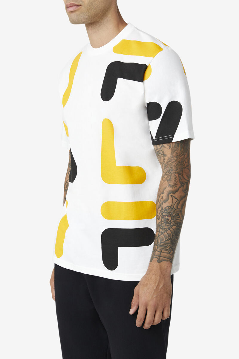 Men's Fila Bennet T Shirts White / Gold / Black | 6fNu7Z4y5AD