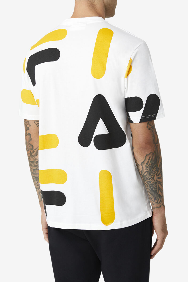 Men's Fila Bennet T Shirts White / Gold / Black | 6fNu7Z4y5AD
