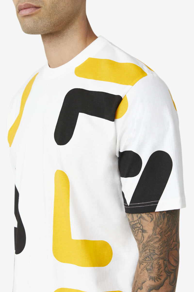 Men's Fila Bennet T Shirts White / Gold / Black | 6fNu7Z4y5AD