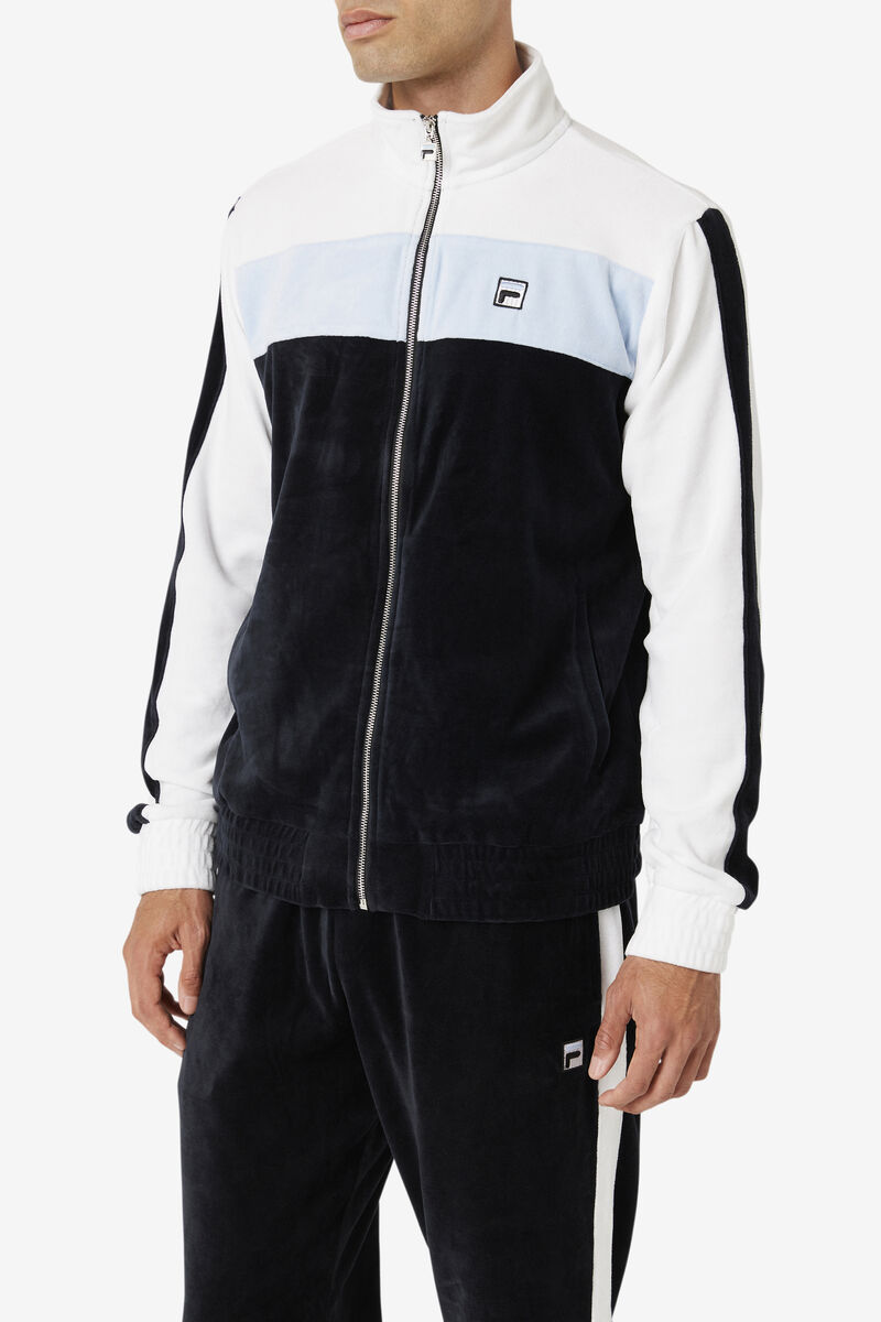 Men's Fila Brice Velour Jacket Jackets Black / White | zbPFlSSbgBz