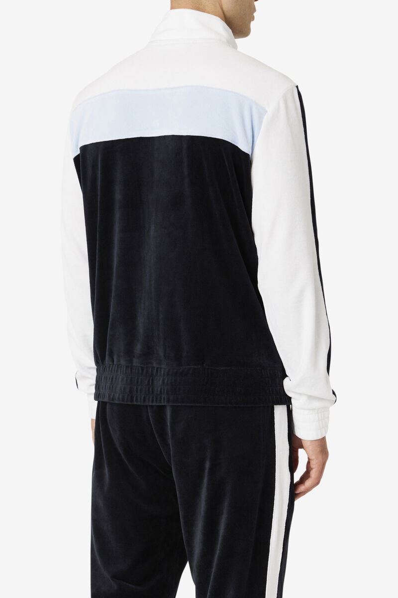 Men's Fila Brice Velour Jacket Jackets Black / White | zbPFlSSbgBz