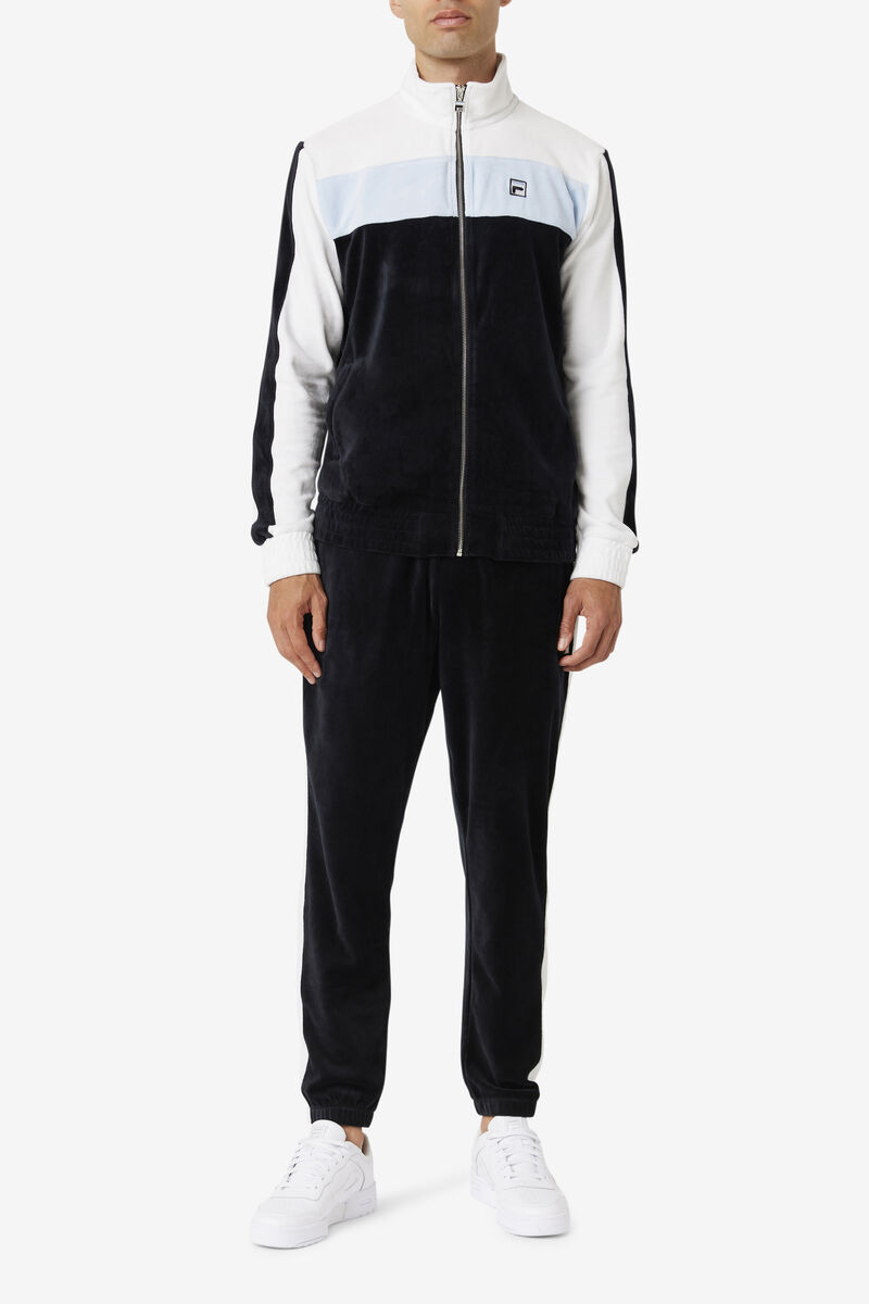 Men's Fila Brice Velour Jacket Jackets Black / White | zbPFlSSbgBz