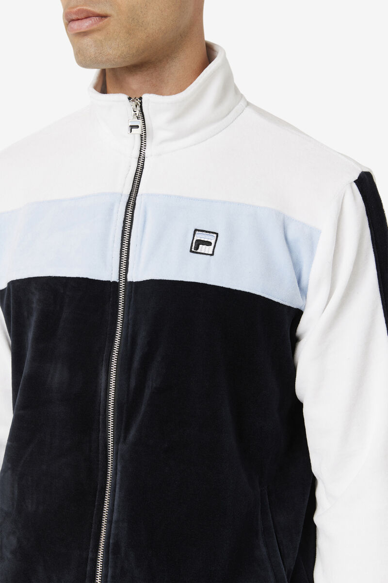 Men's Fila Brice Velour Jacket Jackets Black / White | zbPFlSSbgBz