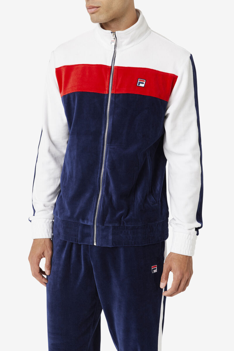 Men's Fila Brice Velour Jacket Tracksuits Navy / White / Red | hq8YWQWnn18