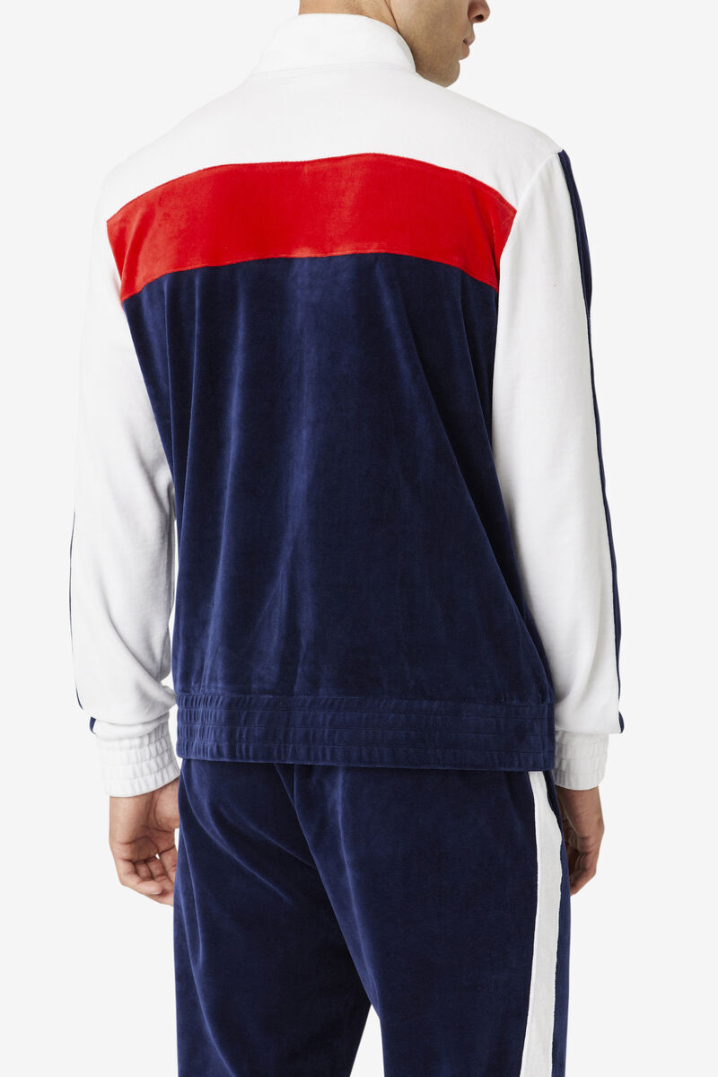 Men's Fila Brice Velour Jacket Tracksuits Navy / White / Red | hq8YWQWnn18
