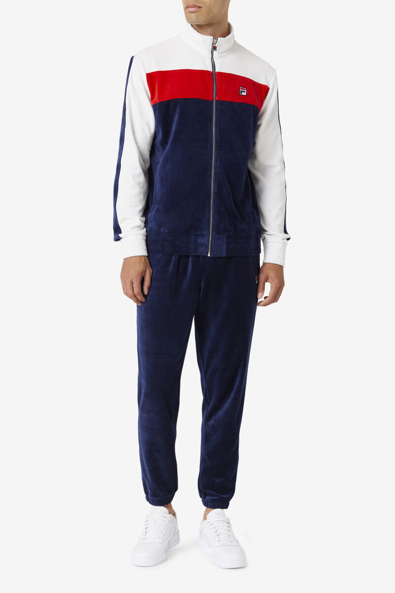 Men's Fila Brice Velour Jacket Tracksuits Navy / White / Red | hq8YWQWnn18