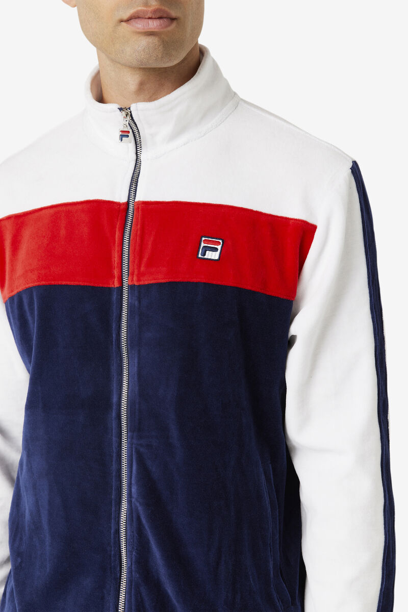 Men's Fila Brice Velour Jacket Tracksuits Navy / White / Red | hq8YWQWnn18