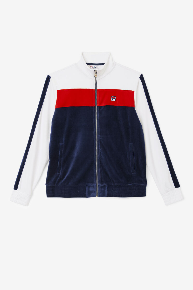 Men\'s Fila Brice Velour Jacket Tracksuits Navy / White / Red | hq8YWQWnn18