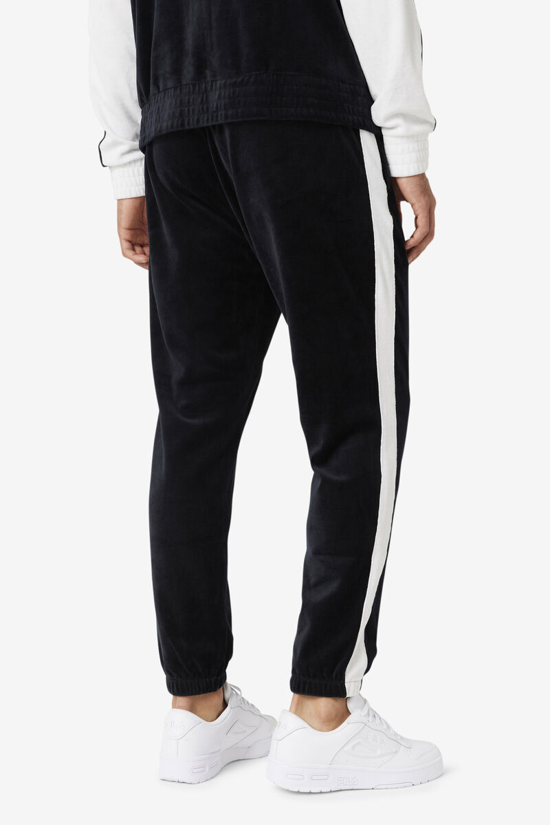 Men's Fila Brice Velour Pant Pants Black / White | j8AR6jcDIE3