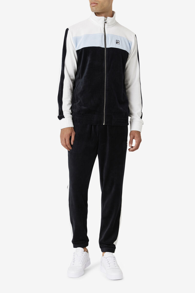 Men's Fila Brice Velour Pant Pants Black / White | j8AR6jcDIE3