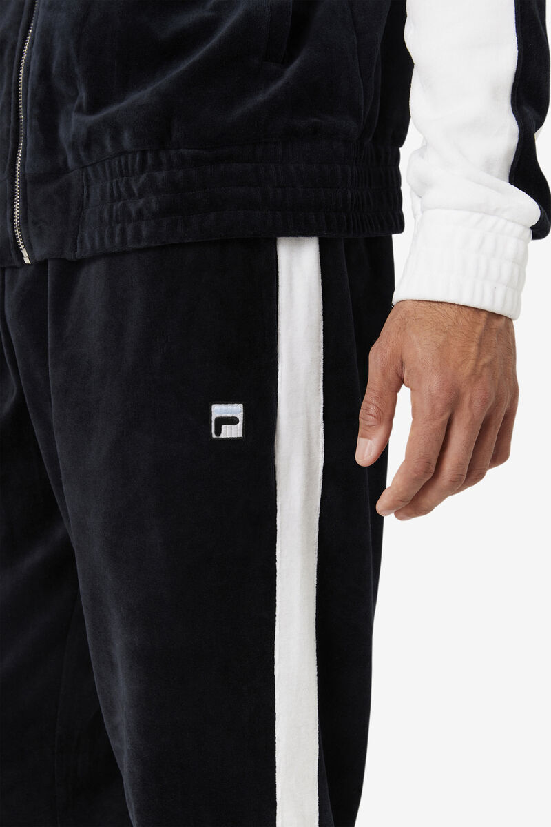 Men's Fila Brice Velour Pant Pants Black / White | j8AR6jcDIE3