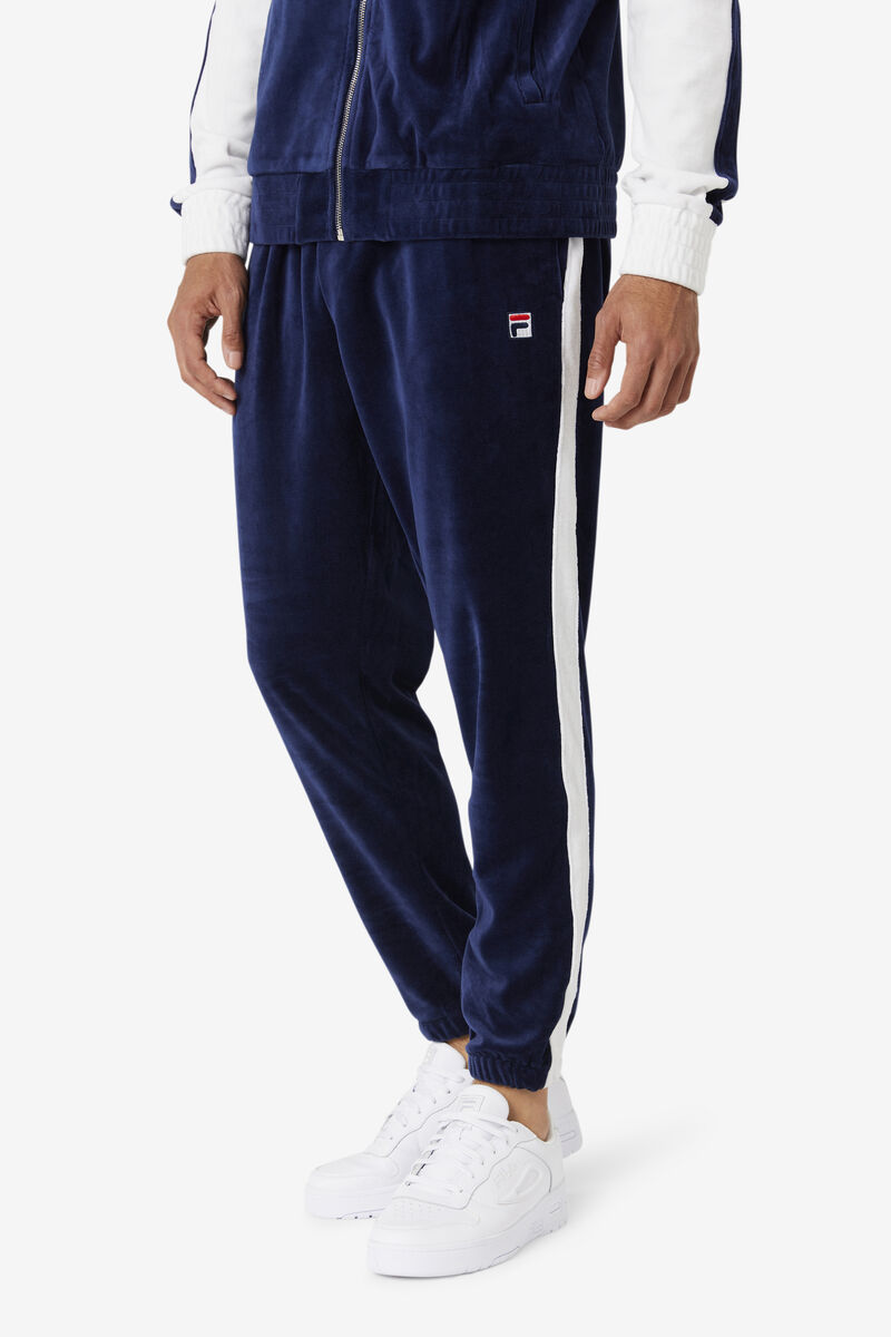 Men's Fila Brice Velour Pant Pants Navy / White / Red | gHq3AeJ5EI9