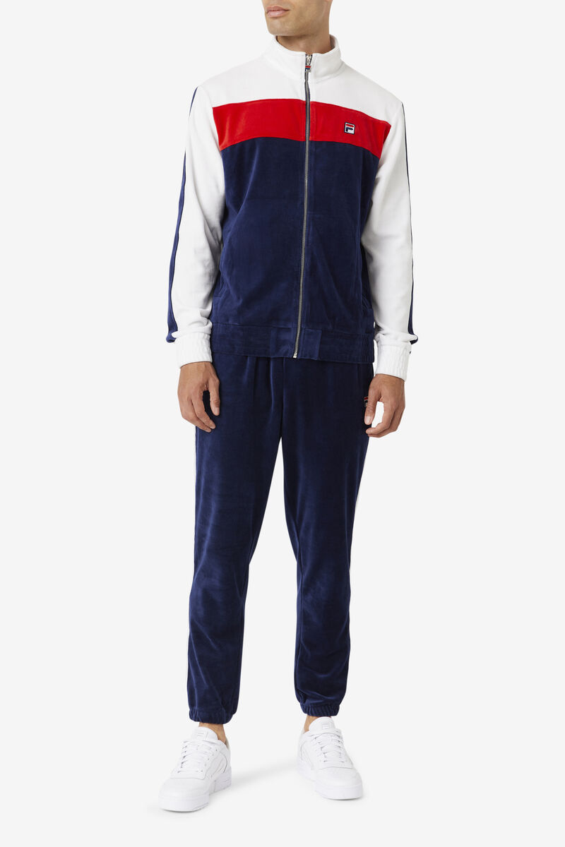 Men's Fila Brice Velour Pant Pants Navy / White / Red | gHq3AeJ5EI9