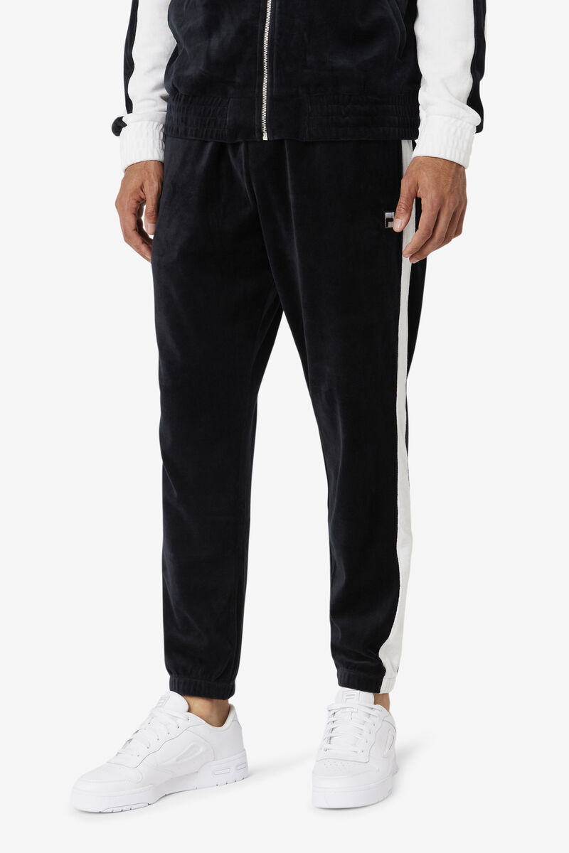 Men's Fila Brice Velour Pant Tracksuits Black / White | KTEdKZTsmN2