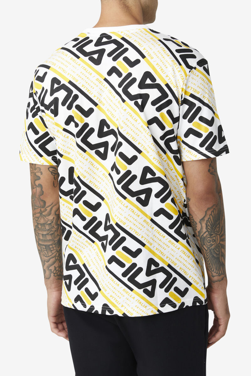 Men's Fila Calvin T Shirts White / Black / Yellow | DxMRf7HkSbc
