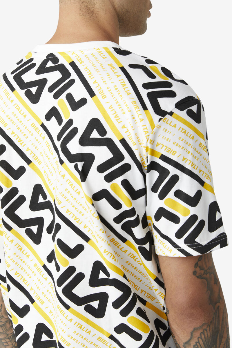 Men's Fila Calvin T Shirts White / Black / Yellow | DxMRf7HkSbc