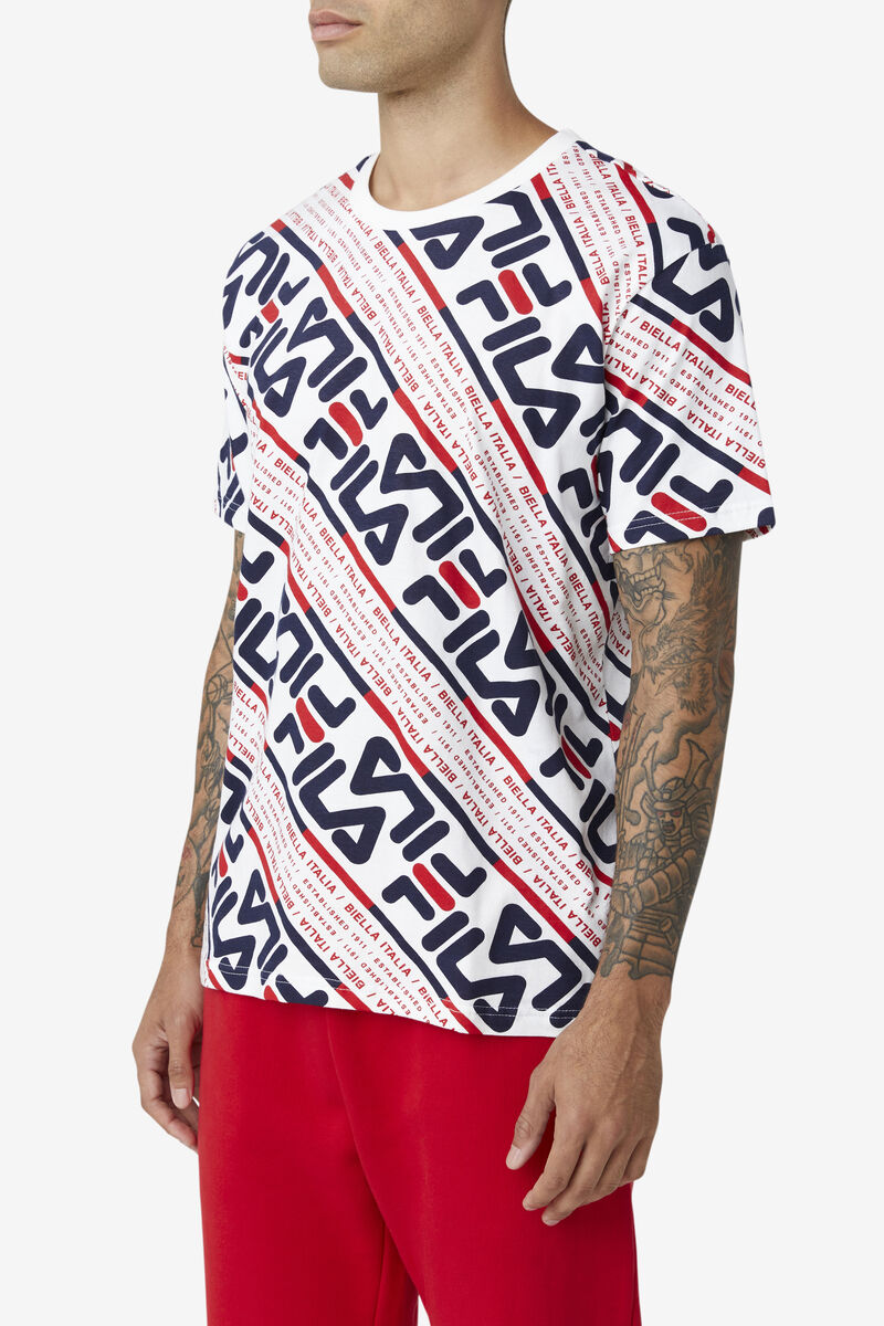 Men's Fila Calvin T Shirts White / Navy / Red | 4uKOUREBxWA