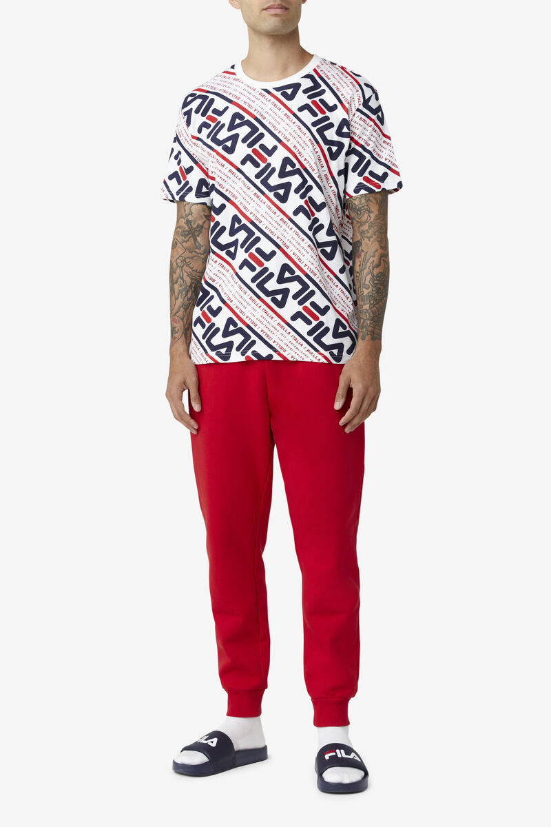 Men's Fila Calvin T Shirts White / Navy / Red | 4uKOUREBxWA
