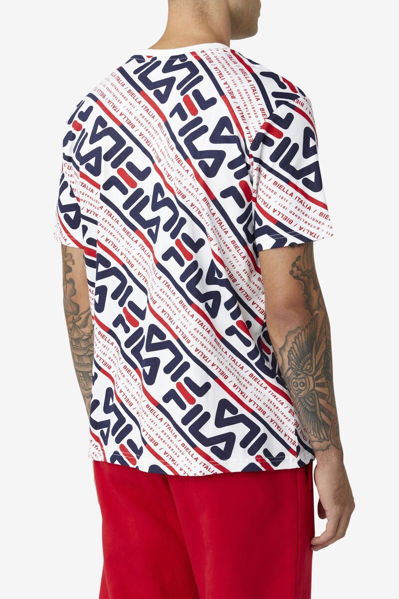 Men's Fila Calvin T Shirts White / Navy / Red | 4uKOUREBxWA
