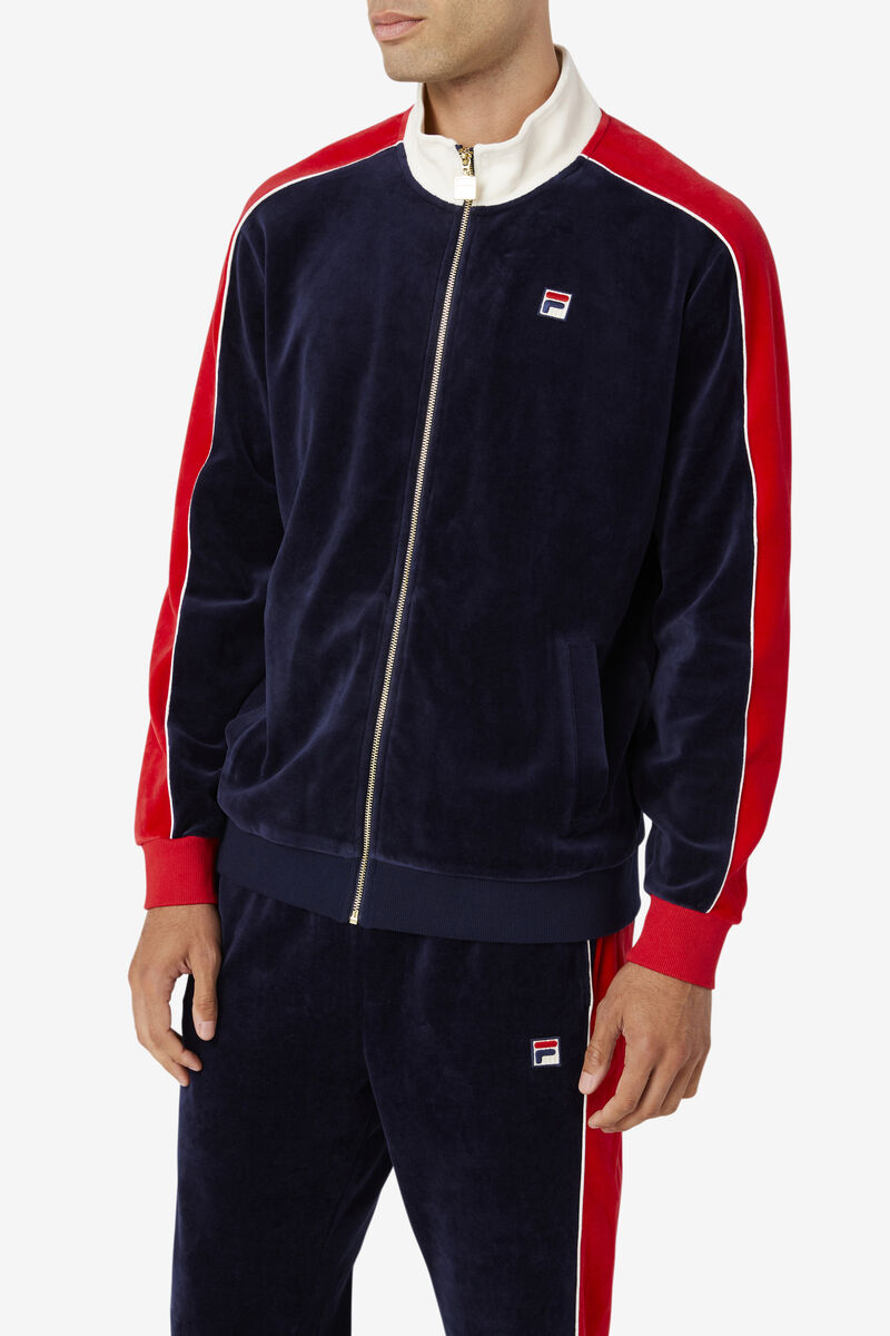 Men's Fila Cima Velour Jacket Tracksuits Navy / Red | jPIL3wDD1gZ