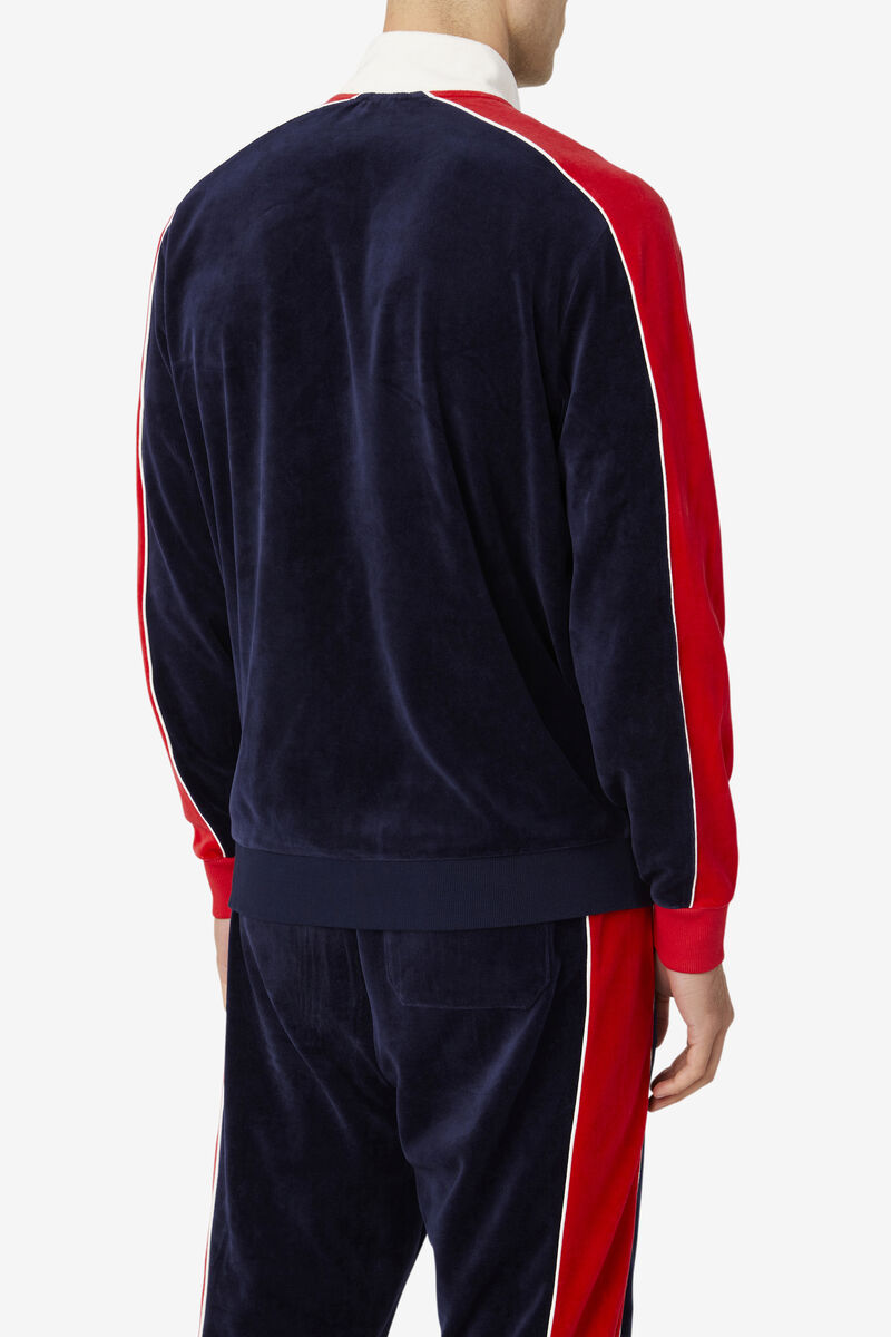 Men's Fila Cima Velour Jacket Tracksuits Navy / Red | jPIL3wDD1gZ