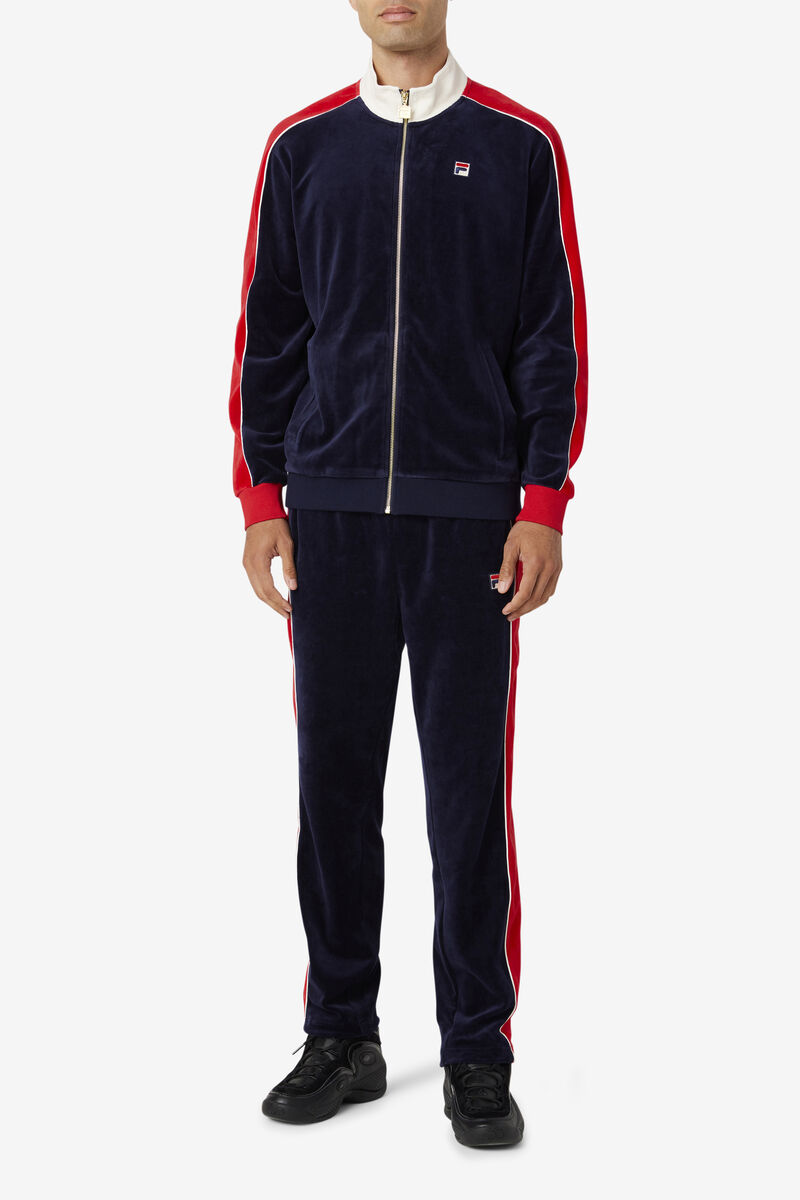 Men's Fila Cima Velour Jacket Tracksuits Navy / Red | jPIL3wDD1gZ