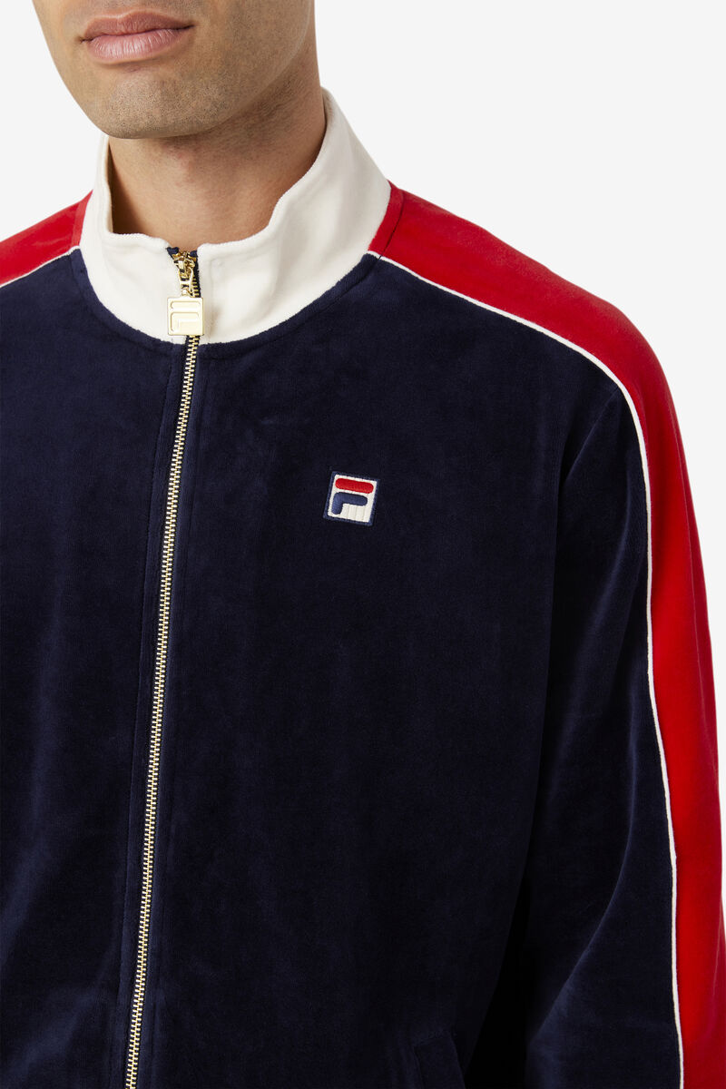 Men's Fila Cima Velour Jacket Tracksuits Navy / Red | jPIL3wDD1gZ