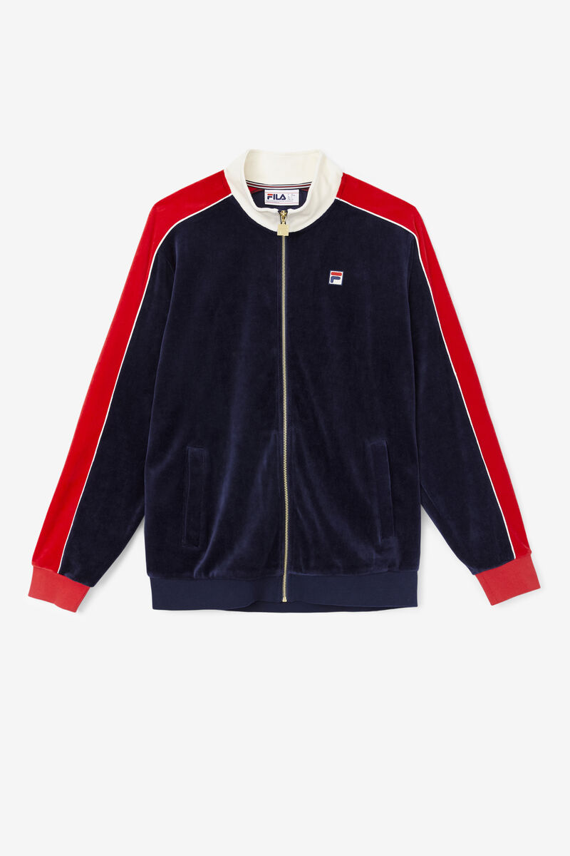 Men\'s Fila Cima Velour Jacket Tracksuits Navy / Red | jPIL3wDD1gZ