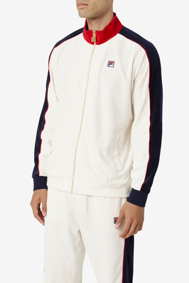 Men's Fila Cima Velour Jacket Tracksuits Red / Navy | tlOWJ37t3BT