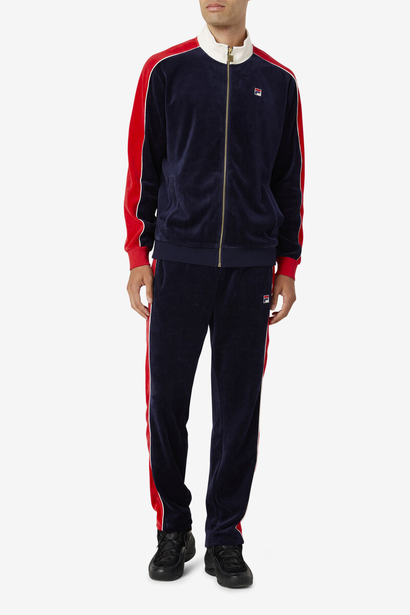 Men's Fila Cima Velour Pant Pants Navy / Red | nJJX7pMLwej
