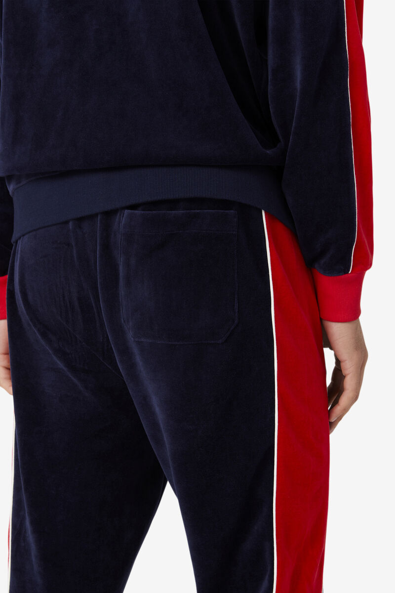 Men's Fila Cima Velour Pant Pants Navy / Red | nJJX7pMLwej