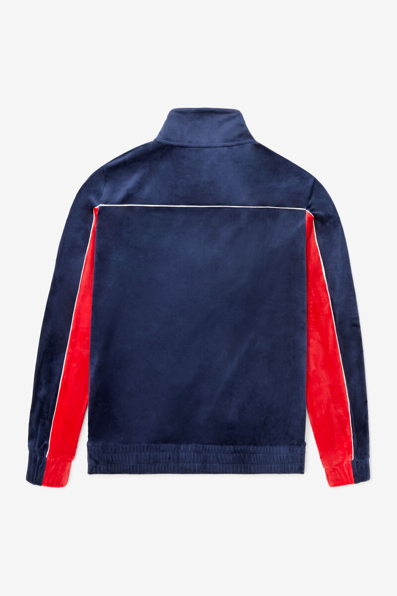 Men's Fila Cisco Velour Jacket Tracksuits Navy / Red / White | mWR9xOERXmh