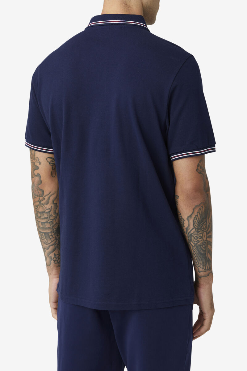 Men's Fila Connell Polo Polos Navy / White / Red | BVCxGK2tO6t