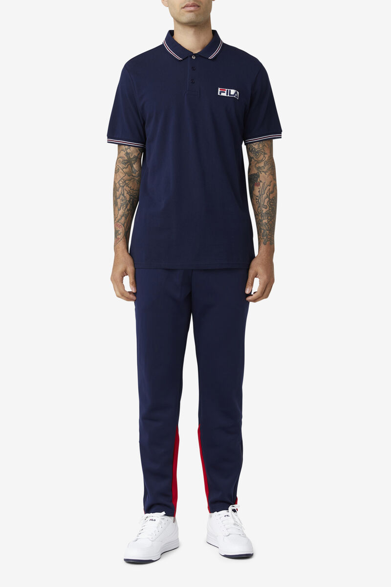 Men's Fila Connell Polo Polos Navy / White / Red | BVCxGK2tO6t