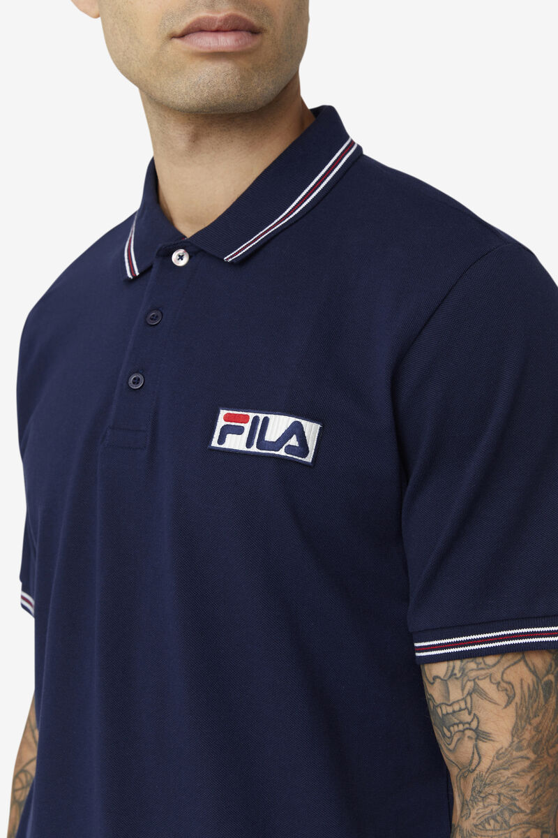 Men's Fila Connell Polo Polos Navy / White / Red | BVCxGK2tO6t