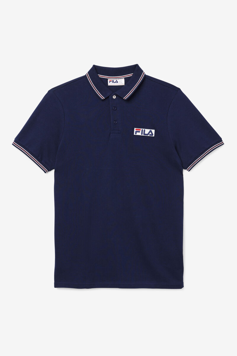 Men\'s Fila Connell Polo Polos Navy / White / Red | BVCxGK2tO6t