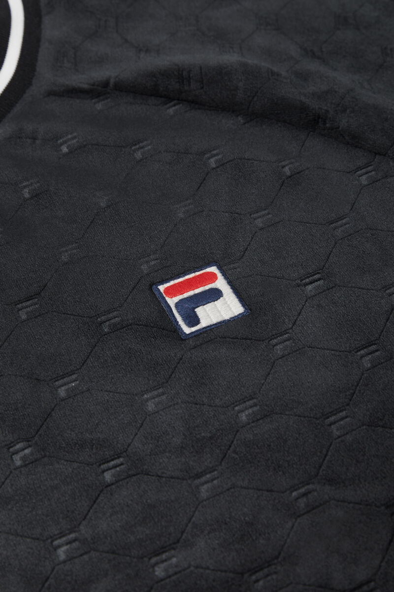 Men's Fila Cosmo Velour Crew Sweatshirts Black / White | rkQM2Xg83e7