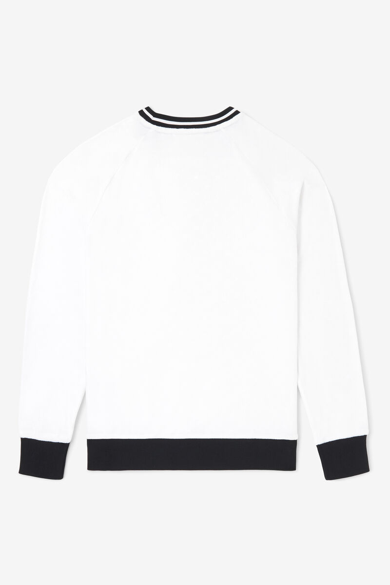 Men's Fila Cosmo Velour Crew Sweatshirts White / Black | rsBa3bdkzOQ
