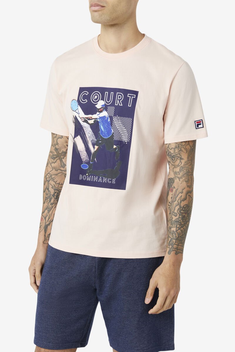 Men's Fila Court Dominance T Shirts Pink / Navy | AUcOw34Rzz3