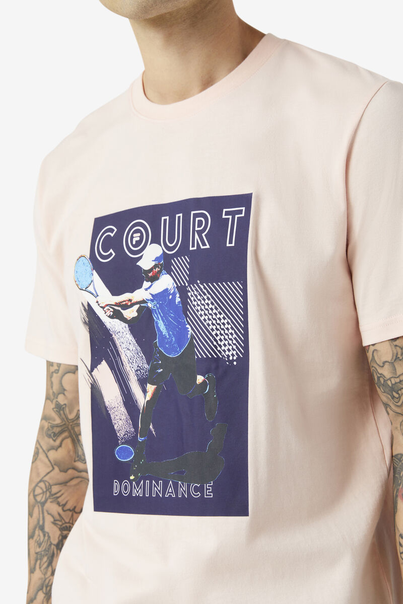 Men's Fila Court Dominance T Shirts Pink / Navy | AUcOw34Rzz3