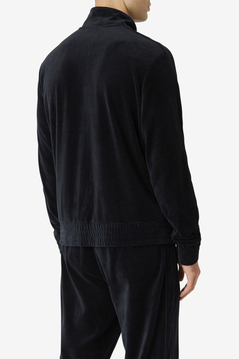 Men's Fila Deverall Velour Jacket Jackets Black | UfDmtANY3P8