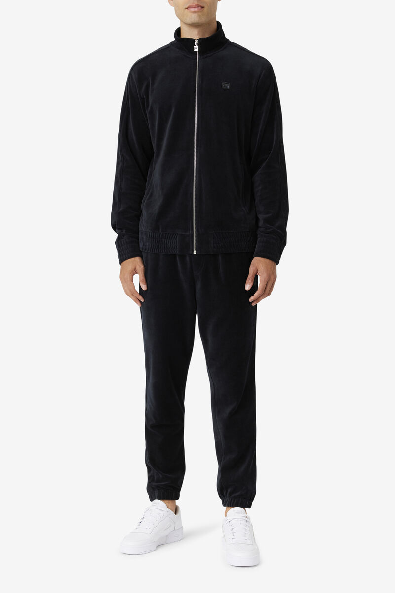 Men's Fila Deverall Velour Jacket Jackets Black | UfDmtANY3P8