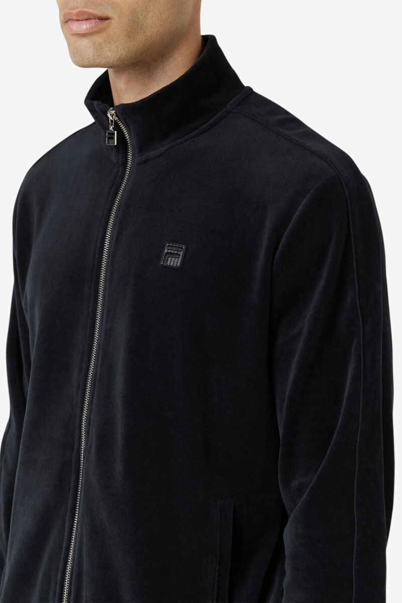 Men's Fila Deverall Velour Jacket Jackets Black | UfDmtANY3P8