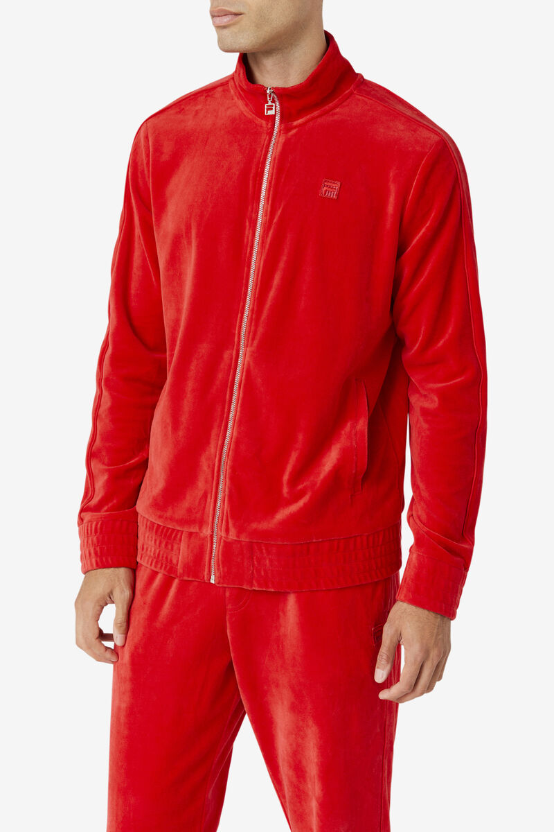 Men's Fila Deverall Velour Jacket Jackets Red | l2i5avEGwip