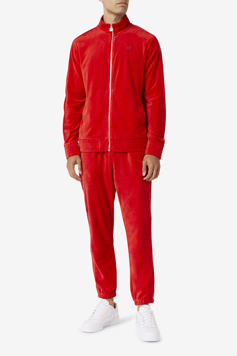 Men's Fila Deverall Velour Jacket Jackets Red | l2i5avEGwip