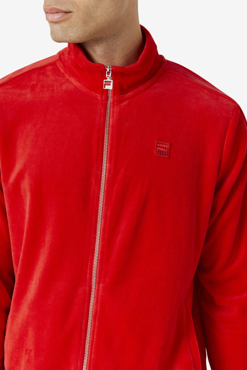 Men's Fila Deverall Velour Jacket Jackets Red | l2i5avEGwip
