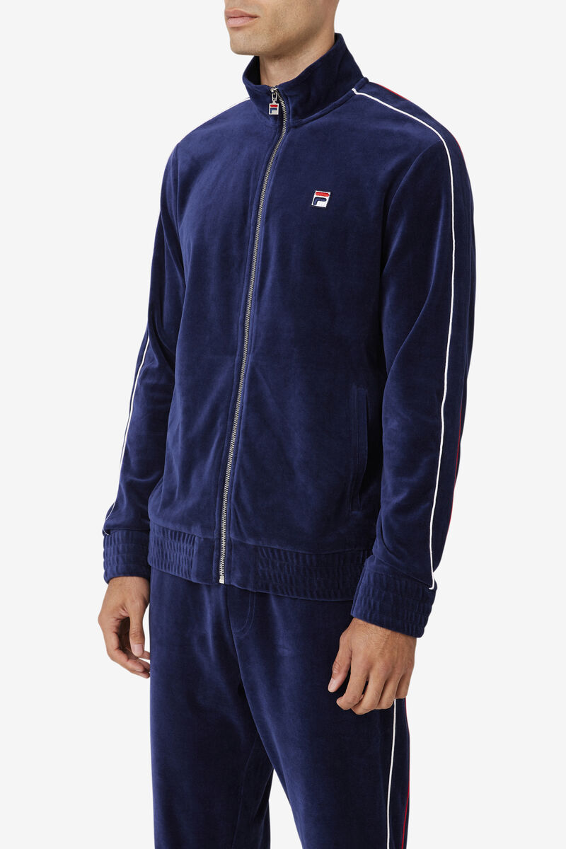 Men's Fila Deverall Velour Jacket Jackets Navy / White / Red | uD9GVrPHkgx