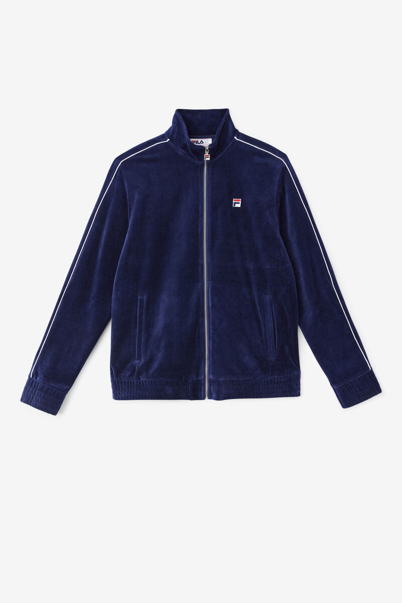 Men\'s Fila Deverall Velour Jacket Jackets Navy / White / Red | uD9GVrPHkgx